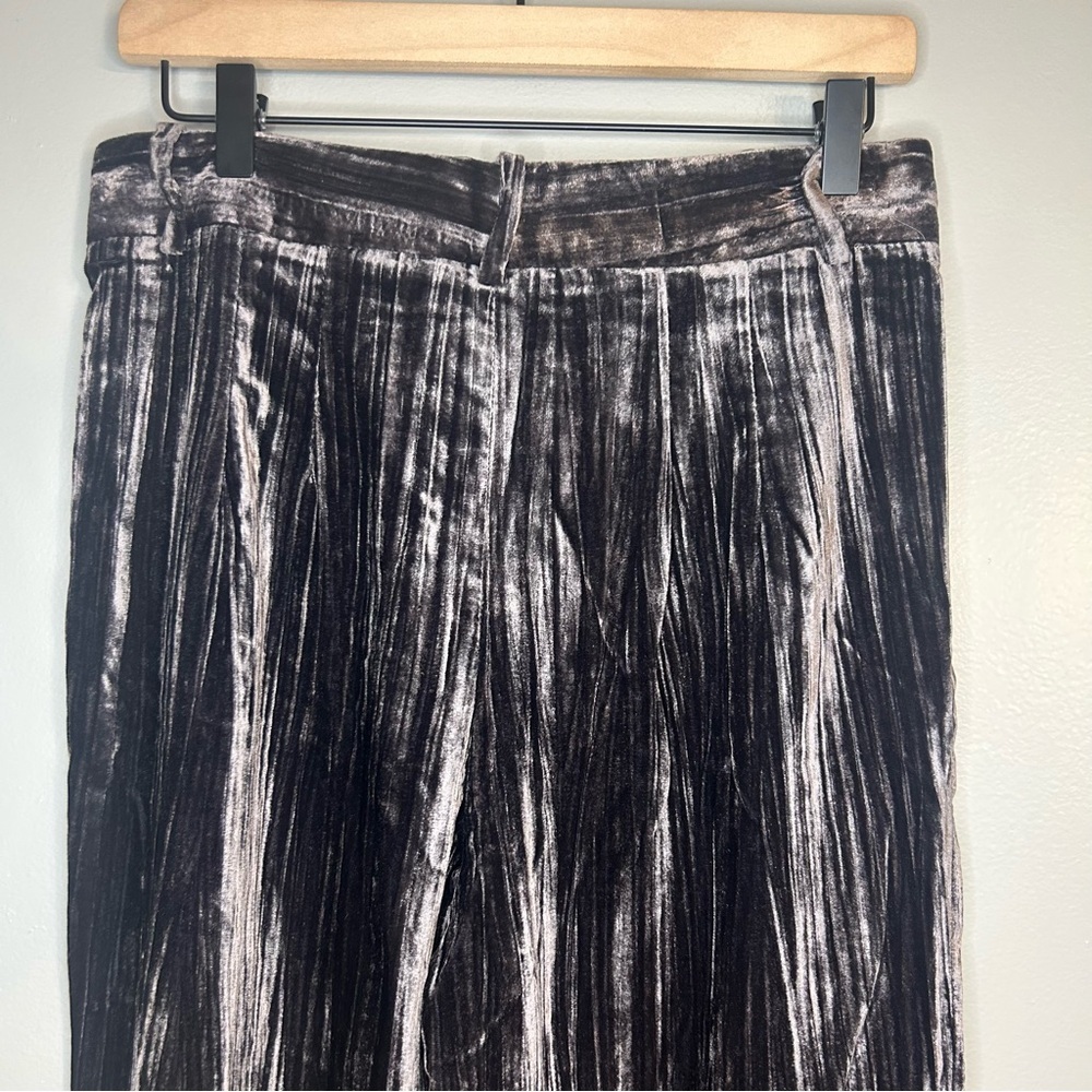 Zara Women’s Gray Pleated Crushed Velvet High Waisted Wide Leg Pants, Sz Medium - Picture 10 of 14